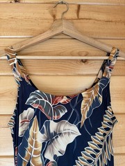Hilo Hattie M Maxi Dress Sleeveless Hawaiian Tropical Floral Leaf Navy Blue