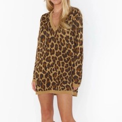 Show Me Your Mumu Hartford Sweater Dress Leopard V-Neck Oversized Size Medium