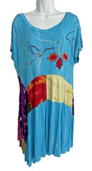 NWT Rising Blue Tie-Dye Boho Patchwork & Embroidery Asymmetrical Dress 2XL