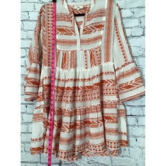 Elan Orange White Embroidered Tiered Mini Dress Boho Bell Sleeve Small