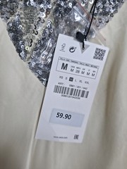 ZARA Satin Effect Mini Slip Dress Creme Size Medium NWT Beaded/Sequin (H3)