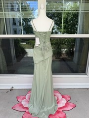 Green Floral Lace Corset Ruched Maxi Dress Square Neck Lace-Up Formal Size 2