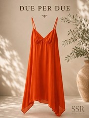 Due Per Due Adobe Orange Asymmetrical Silk Slip Dress NWT Size 10 Asymmetrical