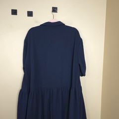 Beeson River Short Sleeve Collared Drop Waist Bubble Hem Mini Dress in Navy XL