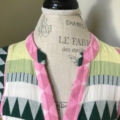 Devotion Twins Ella Mini Tunic Dress Womens XS Green Pink Long Sleeve Tiered