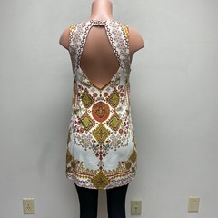 Ecote Ivory Sleeveless Backless Round Neck Pullover Rayon Tunic Top or Dress M