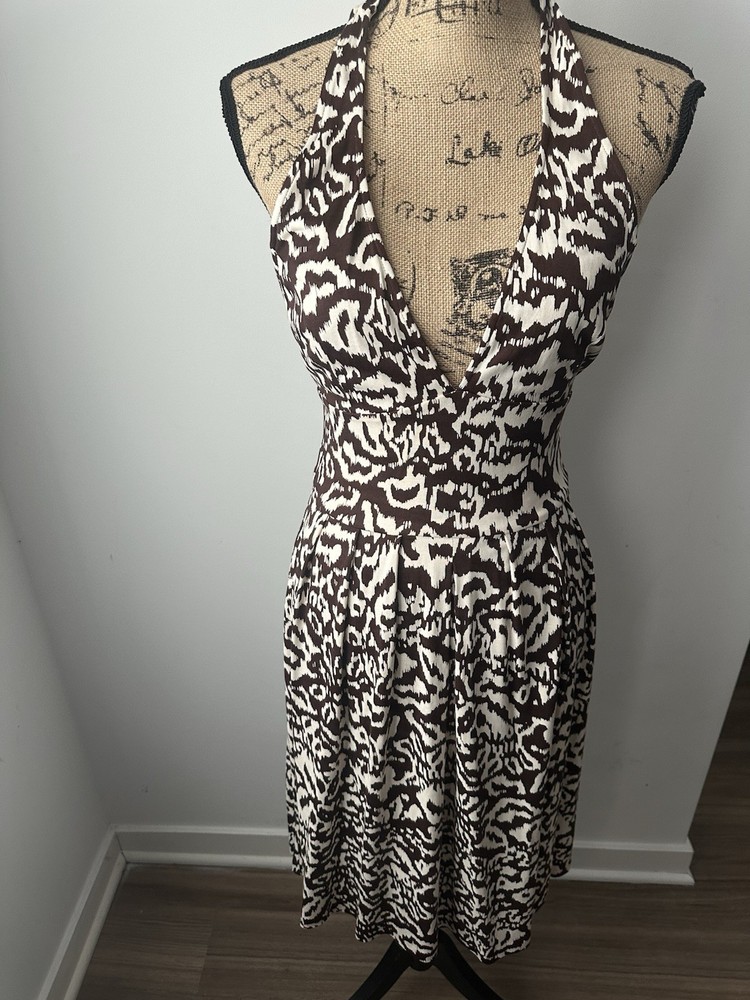 Diane Von Furstenberg 100% Silk Sleeveless Brown & White Print Janine Dress, 8