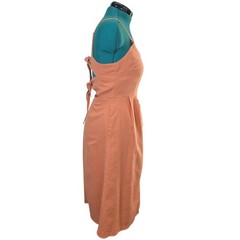 Hem & Thread Orange 2 Tie Back Button Front Midi Dress Linen Blend Size Large