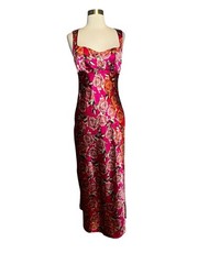 Wild Fable Target Maxi Dress Small Pink Floral Sleeveless Satin Side Slit