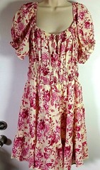 Ivory Pink Romantic Fairy Garden Party Fit & Flare Puff Sleeve Dress