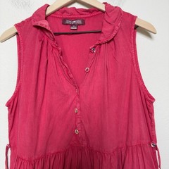 April Cornell Womens 100% Cotton Traveller Dress M Coral Red Sleeveless Midi Tie