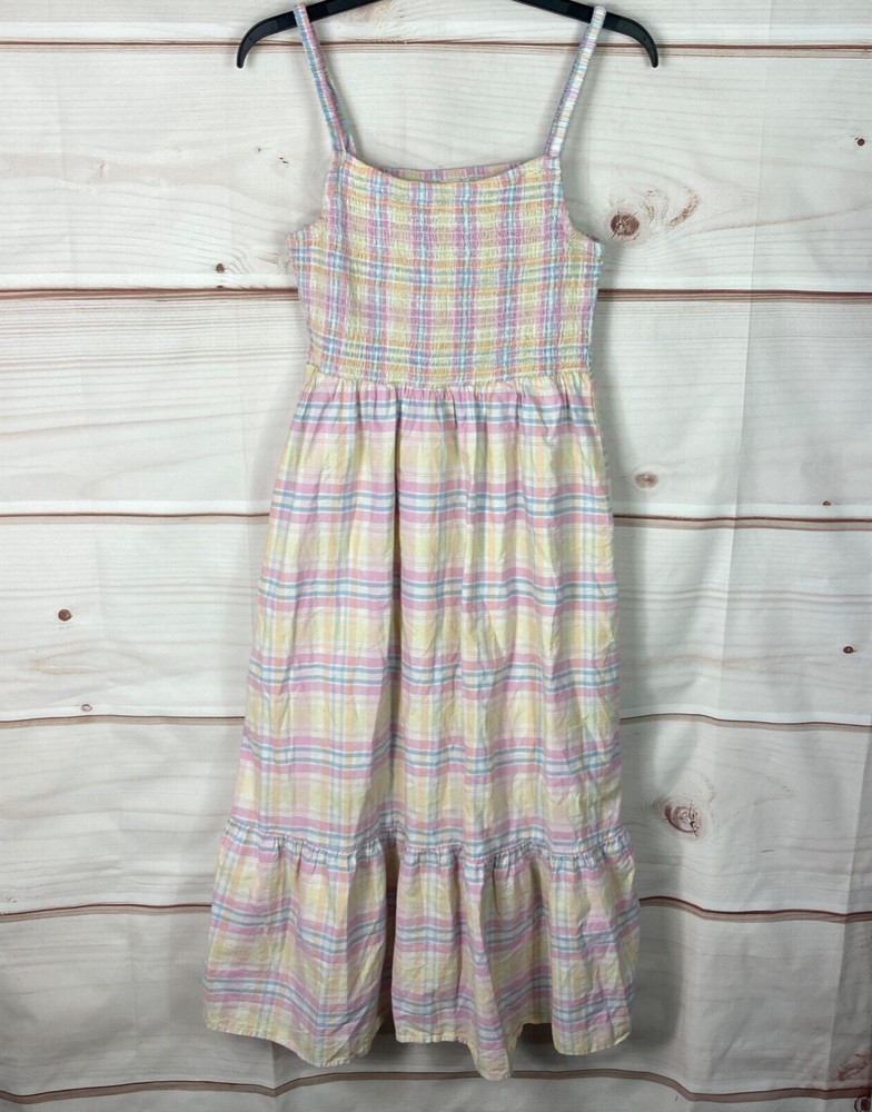 Cotton On Dress Women M Plaid Midi Smock Sleeveless Square Neck Cotton Pullover