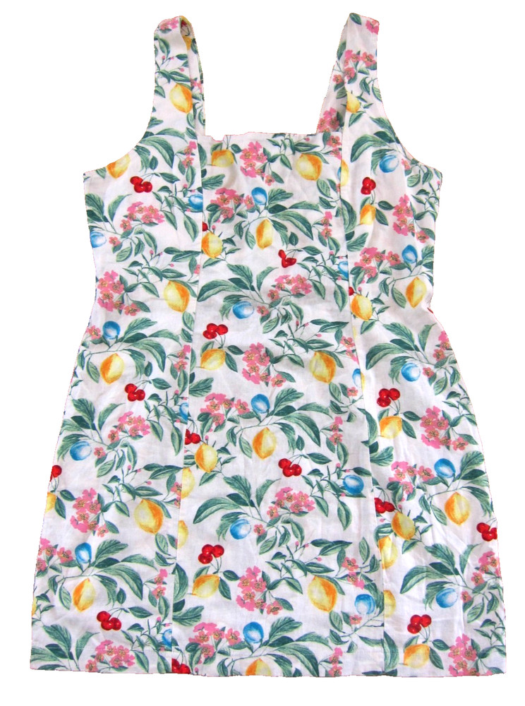 Old Navy Linen Rayon White Green Pink Yellow Lemon Cherry Tank Sun Dress XL
