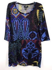 Papillon Medium M Black Multicolor Multi Pattern Pullover Sweater Dress EUC