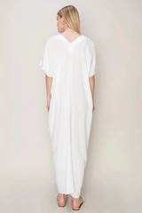 HYFVE Long White Kaftan Summer Beach Short Sleeve V-neck Cover Up Dress (Large)