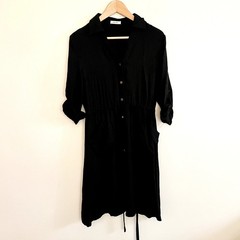 MOD REF Black Shirt Dress Button Front Classic Dress Size Large