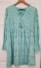 Dokotoo Eyelet Cotton Boho Mini Dress Blue Size L Long Sleeves