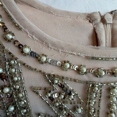 Gianni Bini Long Sleeve Champagne Sequin and Pearl Embellished Mini Dress