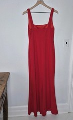 Bhldn &lsquo;Blake&rsquo; Red Square-Neck Stretch Crepe Gown Dress With Slit Size Medium