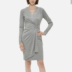 Calvin Klein Faux Suede Tin Gray V-Neck Long Sleeve Soft Dress Size 4 NWT