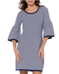 Sail To Sable Bell Sleeve Sailor Midi Dress Knit Pullover Boho Chic Navy