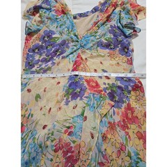 SL Fashions Floral V-Neck Flutter Sleeve Asymmetrical Hem Midi Dress Size 10