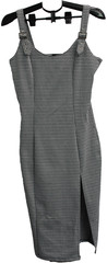 Forever 21 Midi Dress Women&rsquo;s Size L White Black Houndstooth Side Slit Buckles