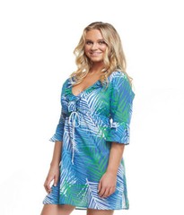 Mud Pie Anna Bell Sleeve Palm Beach Print Tunic / Beach Cover / Dress