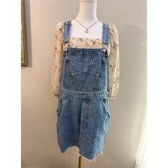 Gloria Vanderbilt Jeans Denim Overall Dress Medium Wash Frayed Hem Vintage – M