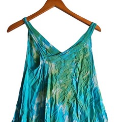 Yes World Boutique Tie Dye Handkerchief Dress Sleeveless Casual Blue Green M