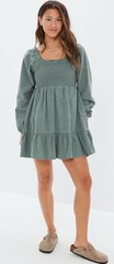 Women&rsquo;s Olive Green Corduroy Long Sleeve Dress Size XL Stretchy Top Fall Winter