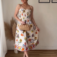 NWT H&M Smocked-bodice Cotton Dress Fruits/Floral/White 1217947012 XS S M L XL