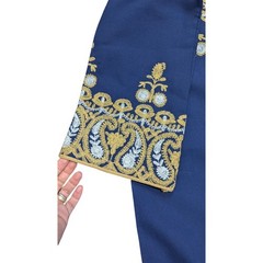 Blue and gold embroidered Middle Eastern Moroccan kaftan dress