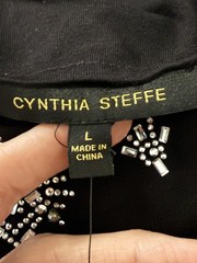 Cynthia Steffe Dress Womens Large Black Rhinestone Shift Long Sleeve Jersey