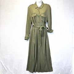 BB Dakota Belted Maxi Shirt Dress Womens Medium Green Military Pockets Utility