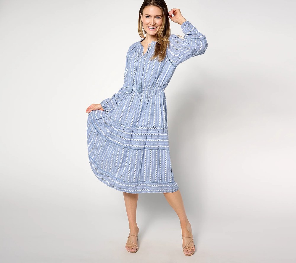 Destination 365 Regular Printed Clipped Dot Midi Dress Blue White S