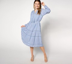 Destination 365 Regular Printed Clipped Dot Midi Dress Blue White S