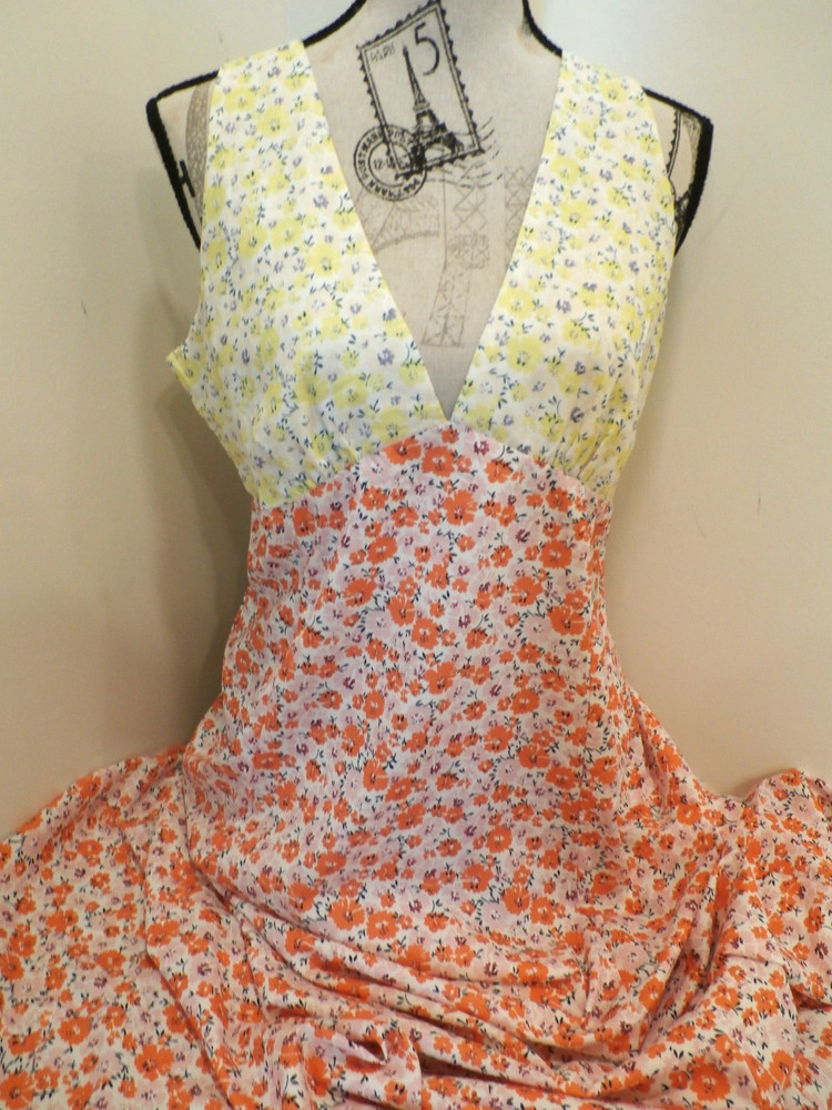 Unbranded Orange & Yellow Floral Maxi Sundress Zip Side Large