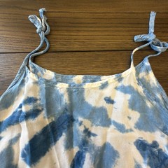 Blue White Tie Dye Sunburst Handkerchief Hem Mini Dress Sleeveless Tie Strap