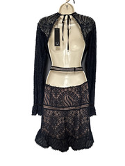 NWT For Love & Lemons Emerie Black Lace Mini Dress Cutout Open Back Size M