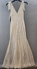 Aidan Mattox Beaded Bow-Shoulders Godet Gown Women&rsquo;s 2 Champagne Zipper Closure