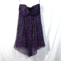 Express Dress Women&rsquo;s Size 6 Purple Zebra Print 100% Silk Strapless Sheer Mini