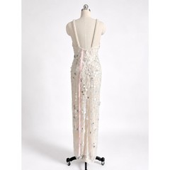 Mac Duggal Porcelain Crystal Embellished Cascade Open Back Gown Size 2