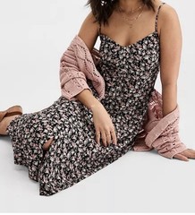Lucky Brand Dress Womens Small Multicolor Floral Button Front Strappy Sundress