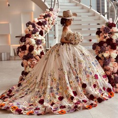 Luxury Quinceanera Dress A-Line Off-Shoulder Floral Appliques Crystal Ball Gown