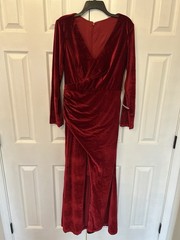 Wear Your Love Red Velvet V-Neck Ruched Long Sleeve Maxi Dress Size 12