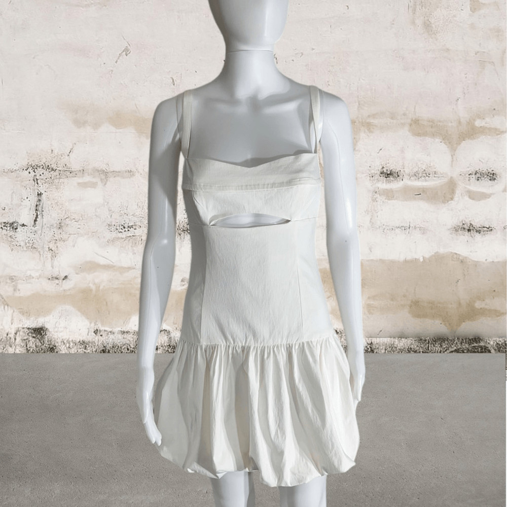 White Cut Out Bubble Hem Mini Dress Drop Waist Sleeveless Party Cocktail Dress