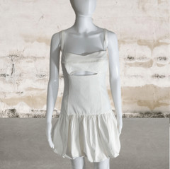 White Cut Out Bubble Hem Mini Dress Drop Waist Sleeveless Party Cocktail Dress