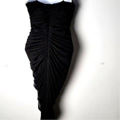 Fiestar Black Strapless Ruched Bodycon Dress L Sweetheart Asymmetrical Hem Club
