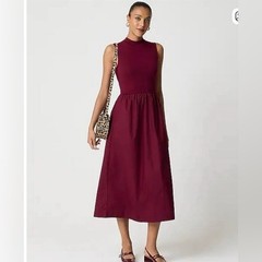 J. Crew NWT Size XST XS Tall Knit Mixed-media Sleeveless Dress Burgundy